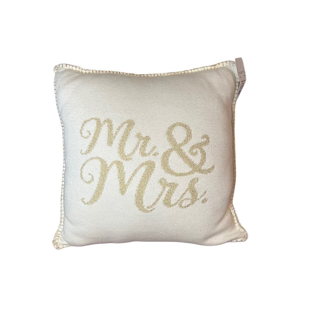 Mr & Mrs Wedding Throw Pillow Cream Gold Bridal Newlywed Home Decor